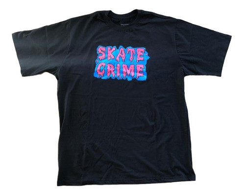 Camisa Skate Crime Preta Slime Azul Rosa - Tamanho G 1