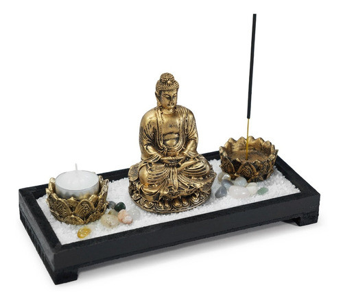 Jardim Zen Madeira Buda Hindu + Incensário Porta Velas 1