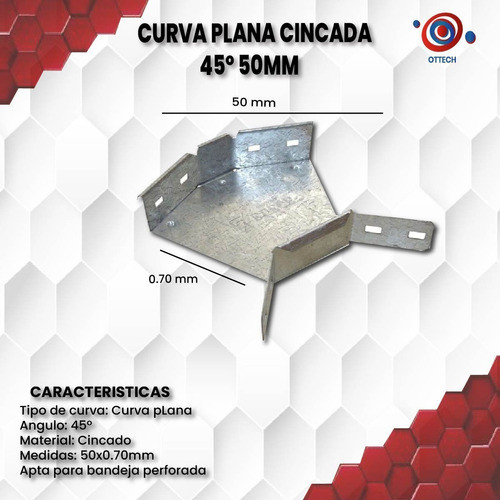 Curva Plana Cincada 45° Para Bandeja Portacable 50mm X0.7mm 1