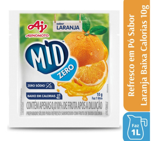 Refresco Em Pó Mid Zero Laranja 8gr - Kit Com 30 0