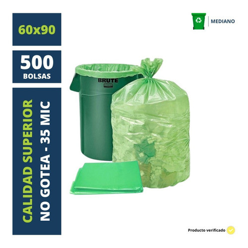 500 Bolsa De Residuo Consorcio Basura Verde Resisten 60x90 0