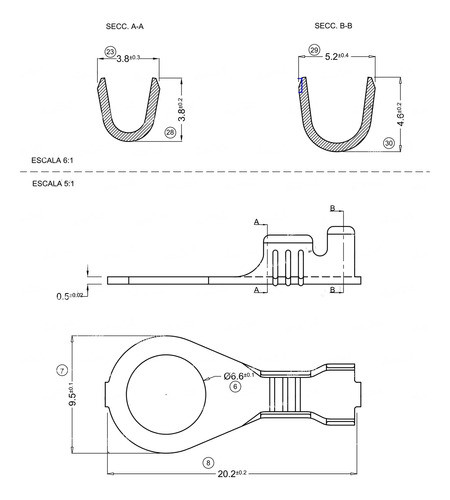 200 Terminales Ficha Ojal Diametro (ext. 9.7mm / Int. 6.5mm) 1