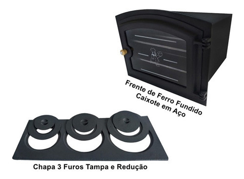 Forno P/ Fogão A Lenha ( Aço ) G Frente Vidro + Chapa 3 F 1