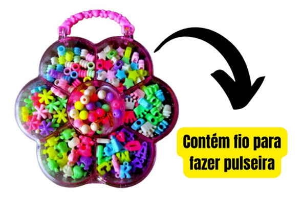 Kit Maleta 160 Miçangas Pulseiras Colorida Infantil Fio 1 Kit Maleta 160 Miçangas Pulseiras Colorida Infantil Fio 1