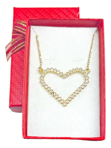 Gargantilla 50cm Delicada Dije Corazon Con Piedras Oro 14k 0