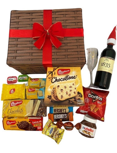 Cesta De Natal E Ano Novo Chocotone Bauducco Vinho Nutella 1