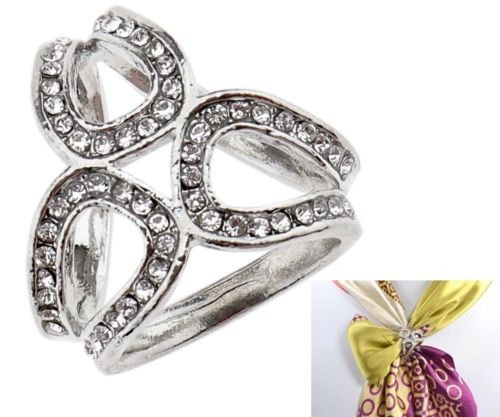 Embutido De Cristal Claro Plata Seda Bufanda Clip Hebilla Ti 0