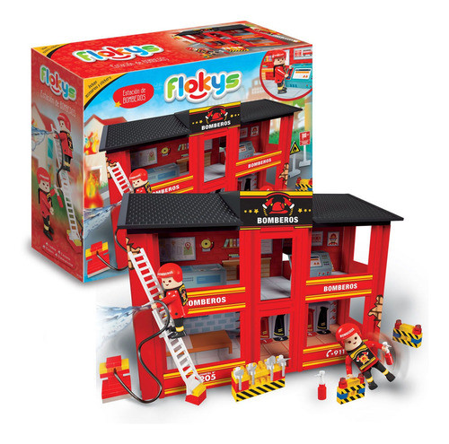 Flokys Estación De Bombero Con 2 Figuras Original 0