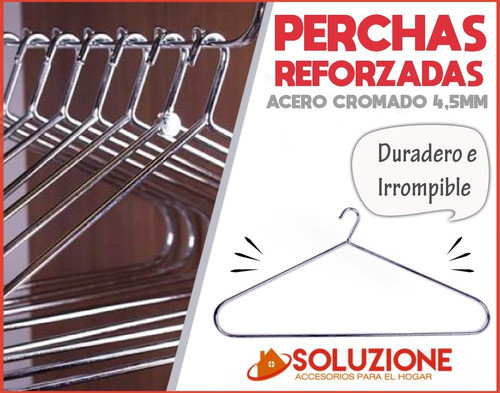 Percha Reforzada Acero Cromado Metalica Irrompible Hogar 1