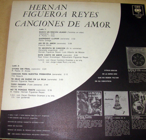 Hernan Figueroa Reyes Canciones De Amor Lp Argentino Kktus 1