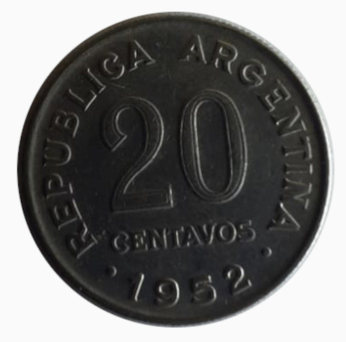 Moneda Argentina 1952 20 Centavos Canto Estriado 1