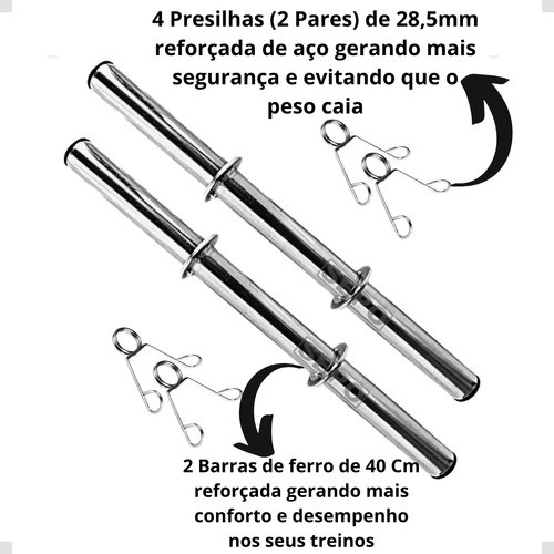 Kit Anilhas 1 E 3kg Com 2 Barras Aço 40 Cm Treino Academia 1