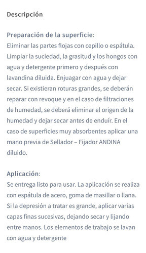 Enduido Interior Base Andina 4 Litros Facil Lijado 1