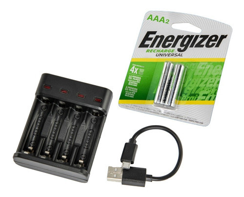 Cargador Aaa Aa + 2 Pilas Aaa 700ma Energizer Recargabl Htec 0