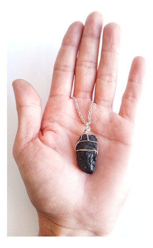 Collar Turmalina Negra + Cadena De Acero. Piedra Protección 0