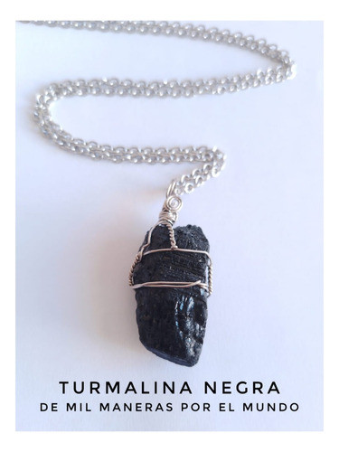 Collar Turmalina Negra + Cadena De Acero. Piedra Protección 1