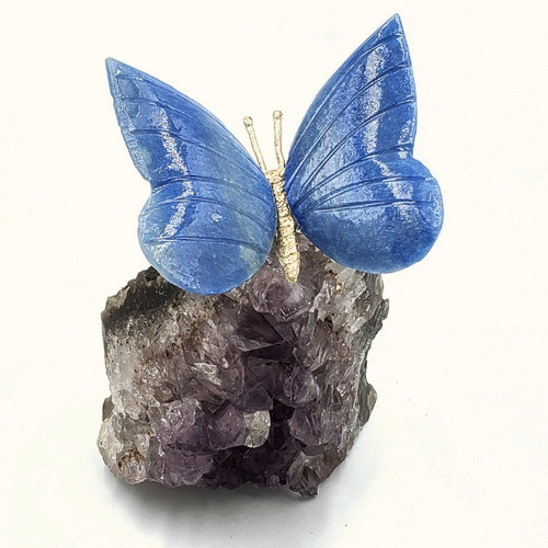 Borboleta De Quartzo Azul E Base De Drusa De Ametista 1