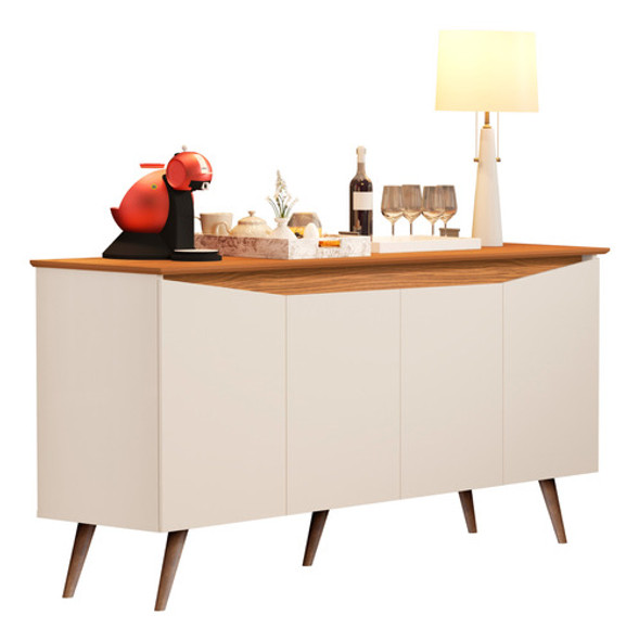 Aparador Buffet Encanto 4 Portas Retrô Offwhite Com Nature 0