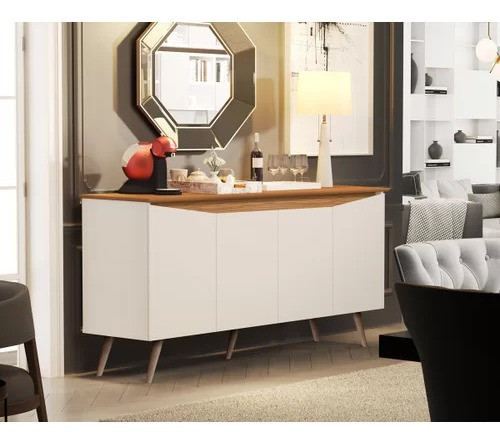 Aparador Buffet Encanto 4 Portas Retrô Offwhite Com Nature 1