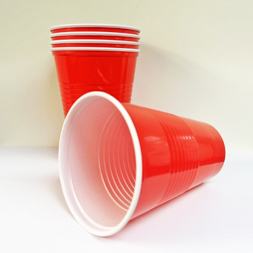 50 Vasos Americano Rojo 400ml Beer Pong Descartable Copobras 1