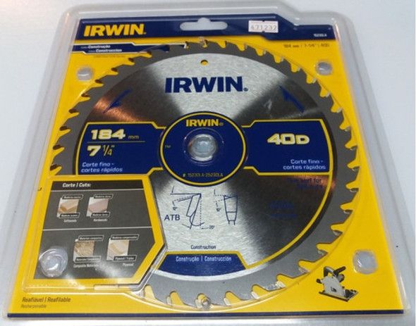 Disco Sierra Circular 184mm 40 Dientes Irwin Herracor 1
