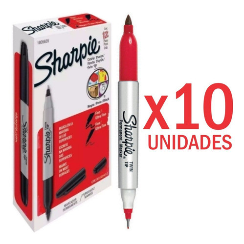 10 Marcador Sharpie Rojo Doble Punta Fina Ultra Fina 0