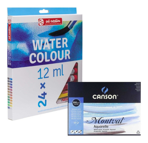 Kit Set 24 Acuarelas Talens Pomo Block Canson Montval 24x32 0