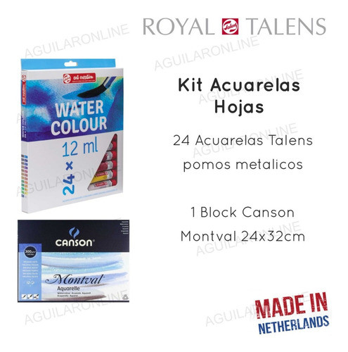 Kit Set 24 Acuarelas Talens Pomo Block Canson Montval 24x32 1