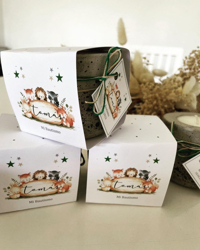 Souvenir Vela Soja Maceta Pintada Cemento Personaliz Cajita 0