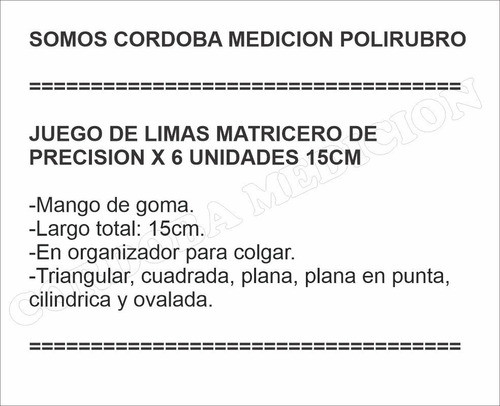 Juego De Limas Matricero De Precision X 6 Unidades 15cm 1