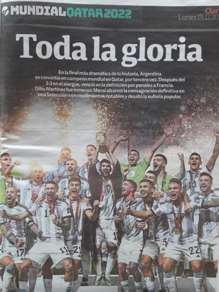 Diario Clarín Lunes 19 De Diciembre 2022- Argentina Campeón 0