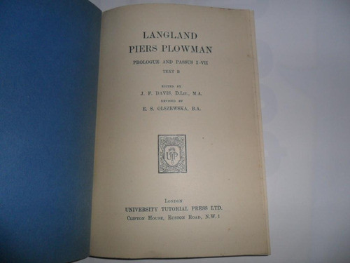 Langland Piers Plowman Books I-vii Davis Olszbwska 1