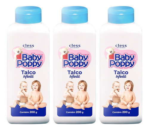 Talco Infantil Baby Poppy 3x200g Pele Do Bebê Muito Cheirosa 0