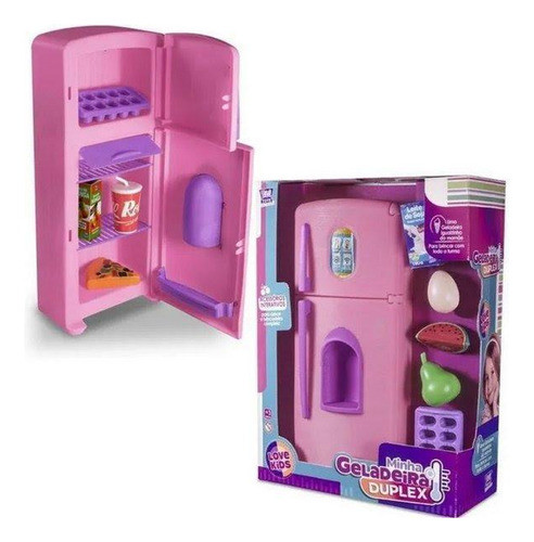 Brinquedo Cozinha Infantil Grande Geladeira Duplex 10 Peças 0