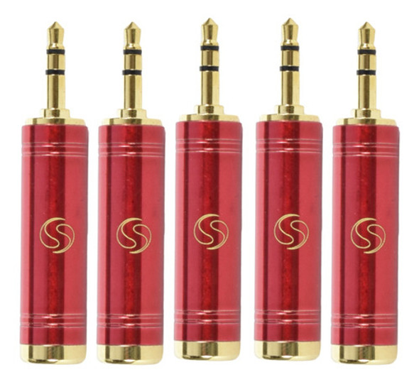 5 Plug Adaptador P10/p2 Em Latão Banhado A Ouro 18k Stereo 0