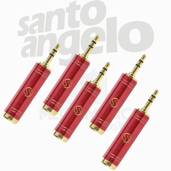 5 Plug Adaptador P10/p2 Em Latão Banhado A Ouro 18k Stereo 1