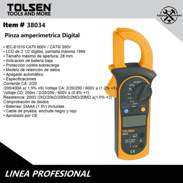 Pinza Amperimetrica  Profesional Tolsen 38034 1