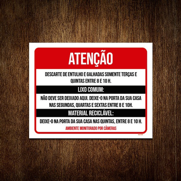 Placa Atenção Lixo Comum Reciclável Ml3829 18x23 0