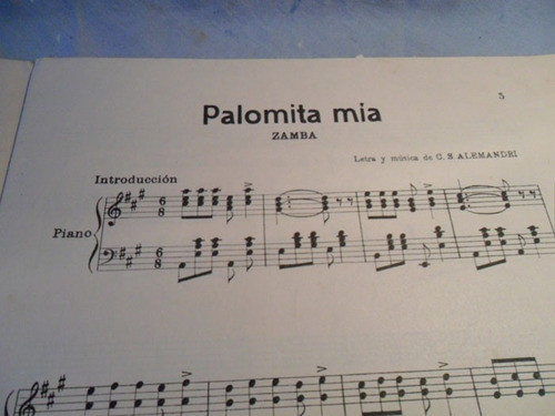 Palomita Mia, Alemandri Partitura Zamba Cantos Escolares 1