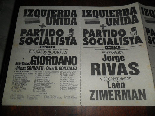 Boleta Electoral Partido Socialista Izquierda Unida Giordano 1
