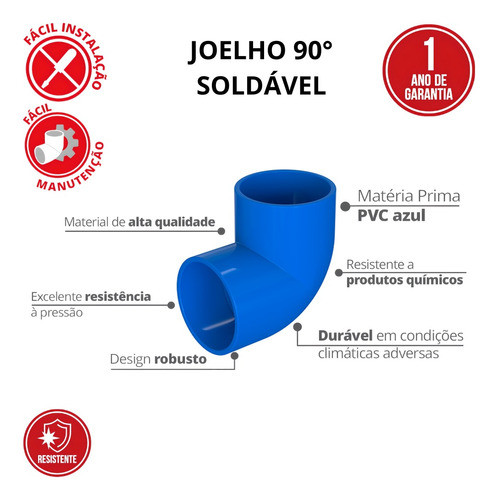 10 Unidades Joelho 90° Soldável Irrigação 50mm Azul Durín 1