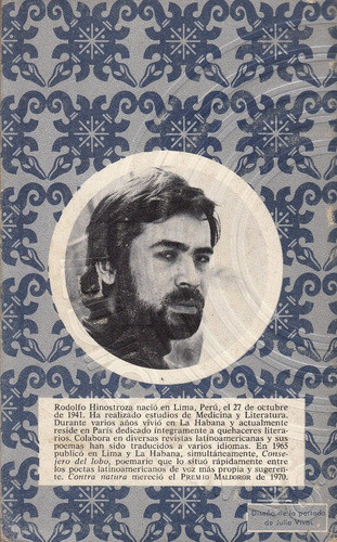 1971 Poesia Peru Rodolfo Hinostroza Contra Natura 1a Edicion 1