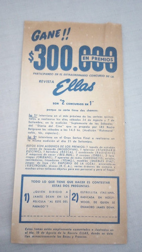 Antiguo Panfleto Concurso Ellas Con Las Estrellas James Dean 1