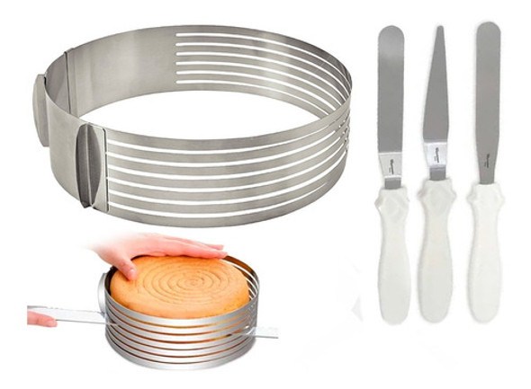 Aro Cortador De Bolo 7 Camadas C/ Jogo De Espatula 0