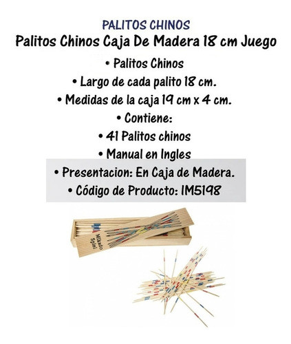 Juego De Mesa Palitos Chinos Caja De Madera 18 Cm Original 1