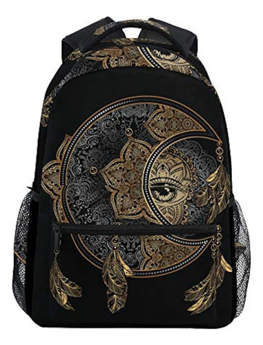 Alaza Boho Chic Golden Crescent Moon & Sun Mandala Mochila G 0