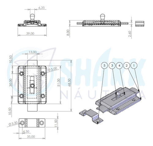 Tarjeta Ferrolho Tranca Fecho Fio Chato 2pol 5cm Aço Inox 1