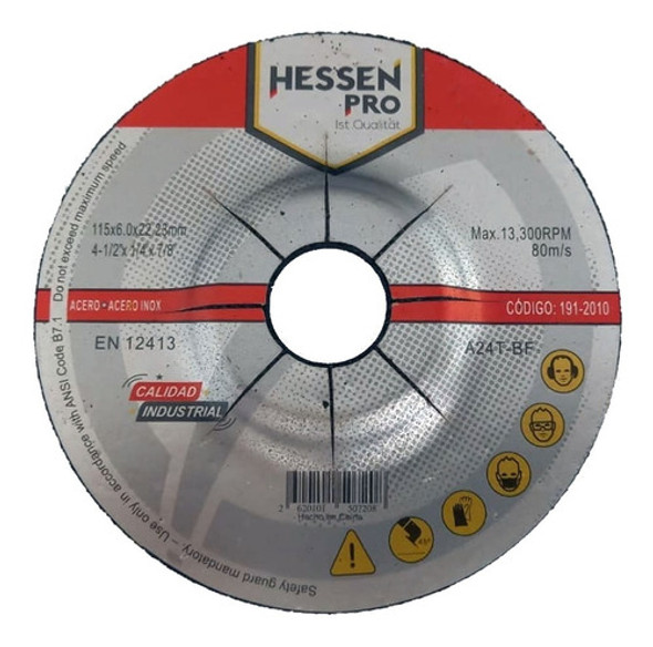 Disco Desbaste Metal Amoladora 115 X 6.0 X 22.2 Hessen Cuota 0