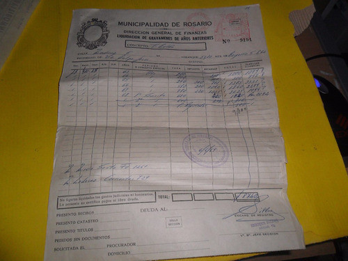 Antiguo Documento Municipalidad Rosario Sello Timbrado 1969 0