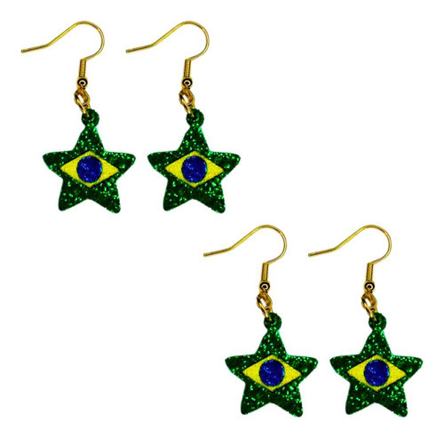 03 Par De Brinco Copa Do Mundo Jogo Futebol Bandeira Brasil 0